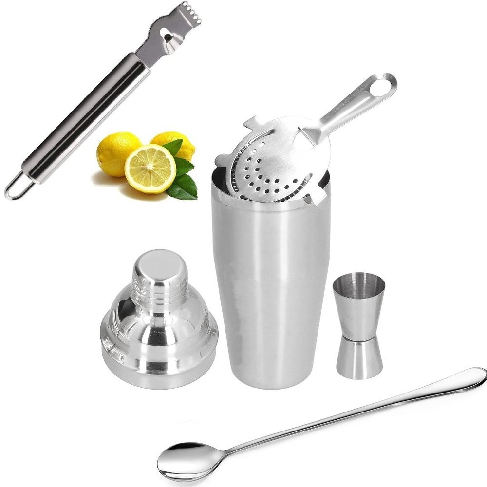 NEW Cocktail Shaker Set, (5-Piece) Stainless Steel Drink Mixer Included